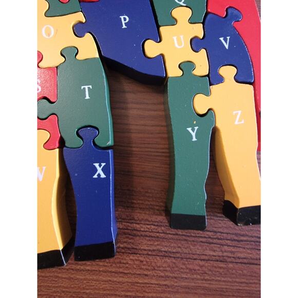 Vintage Wooden Giraffe Alphabet Puzzle 17in Tall Hand Painted Educational Toy - Picture 6 of 11